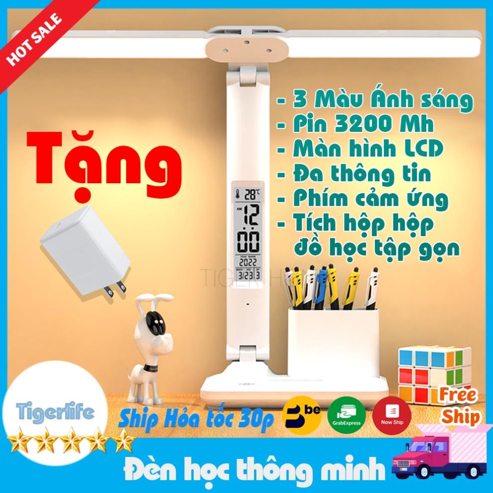 Đèn học tích điện, Đèn bàn học chống cận tích hợp màn hình LCD - Pin 3200Mh bảo vệ thị lực an toàn thị lực