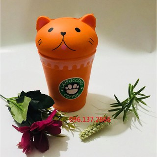 Squishy cốc café mèo màu cam loại to cảm xúc - đáng yêu hết cỡ