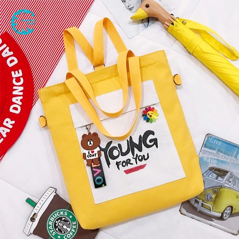 Túi tote vải canvas, túi tote nữ nhiều mẫu cute giá rẻ (không kèm móc khóa)