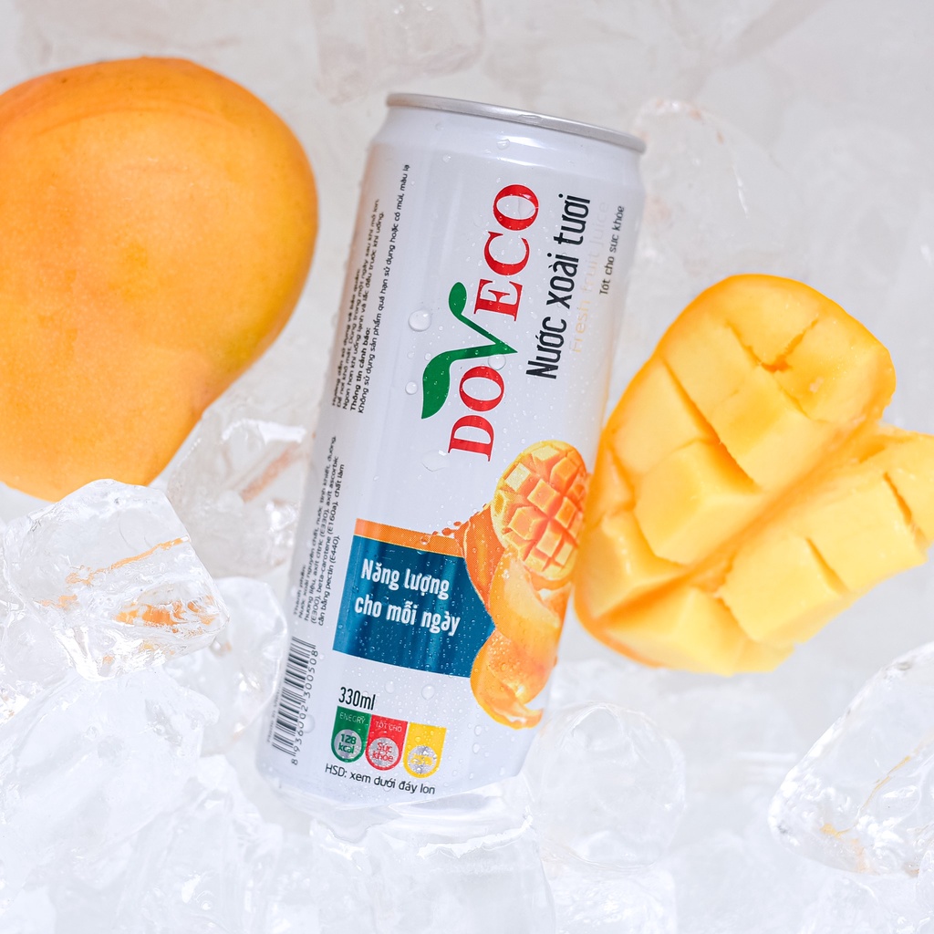 [DOVECO] Thùng 24 lon Nước ép Xoài tươi (ít đường) Vùng nguyên liệu Sơn La - lon 330ml
