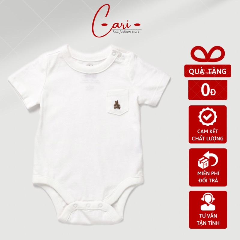 Bộ liền thân cao cấp cho bé vải cotton 100% mềm mại, an toàn Bodychip Baby Gap Trắng Cộc Tay Hàng Xuất Dư Cho Bé