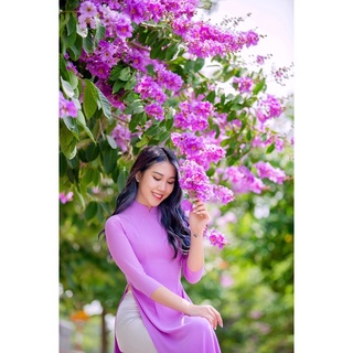 Áo dài lụa màu tím cà kèm quần 2 kiểu dáng