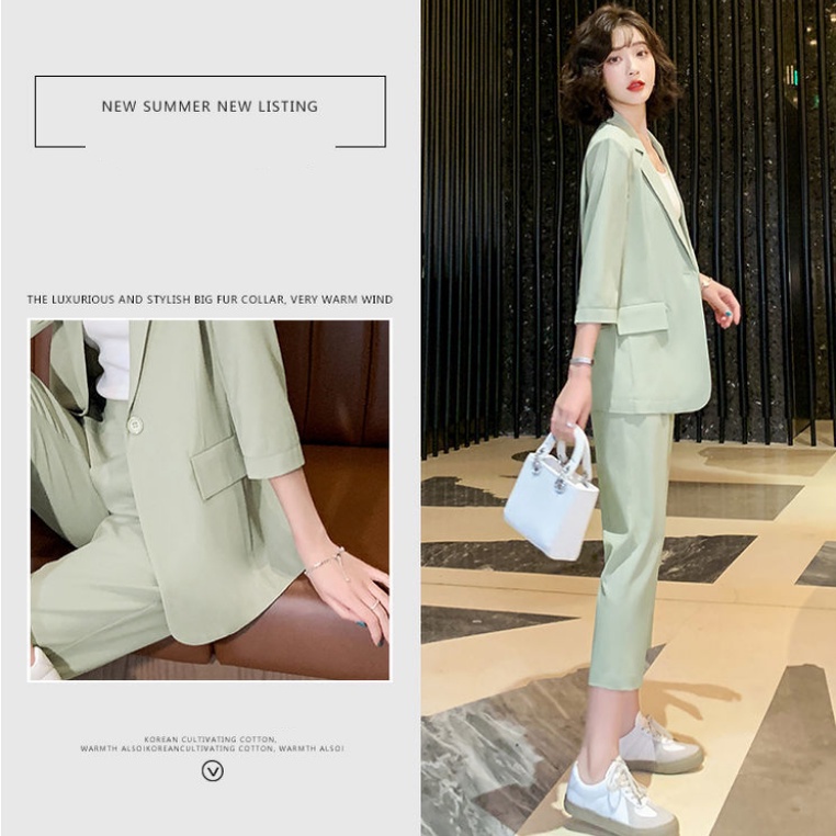 Set Áo Khoác Blazer Màu Trơn + Quần Dài Thời Trang Công Sở Cho Nữ Mới