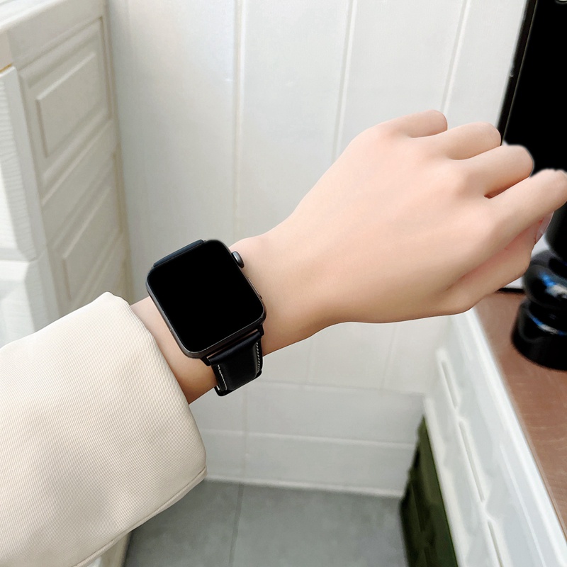 Dây Đeo Bằng Da Thật Cho iwatch series 7 6 5 4 SE 3 2 1 45mm 41mm 40mm 44mm 42mm 38mm