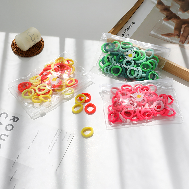bộ 50 dây cột tóc-Set 50 dây chun buộc tóc họa tiết hoa cúc xinh xắn dành cho nữ