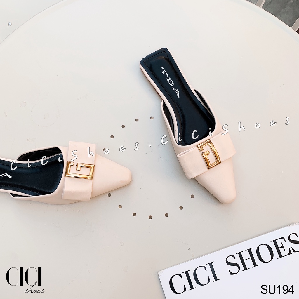 Giày sục nữ CiCi Shoes, dép sục mũi thon nơ ngang chữ G đồng - SU194