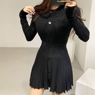 Váy body Váy ren mỏng xếp li phong cách Retro 3 màu cơ bản đen be xám 2021