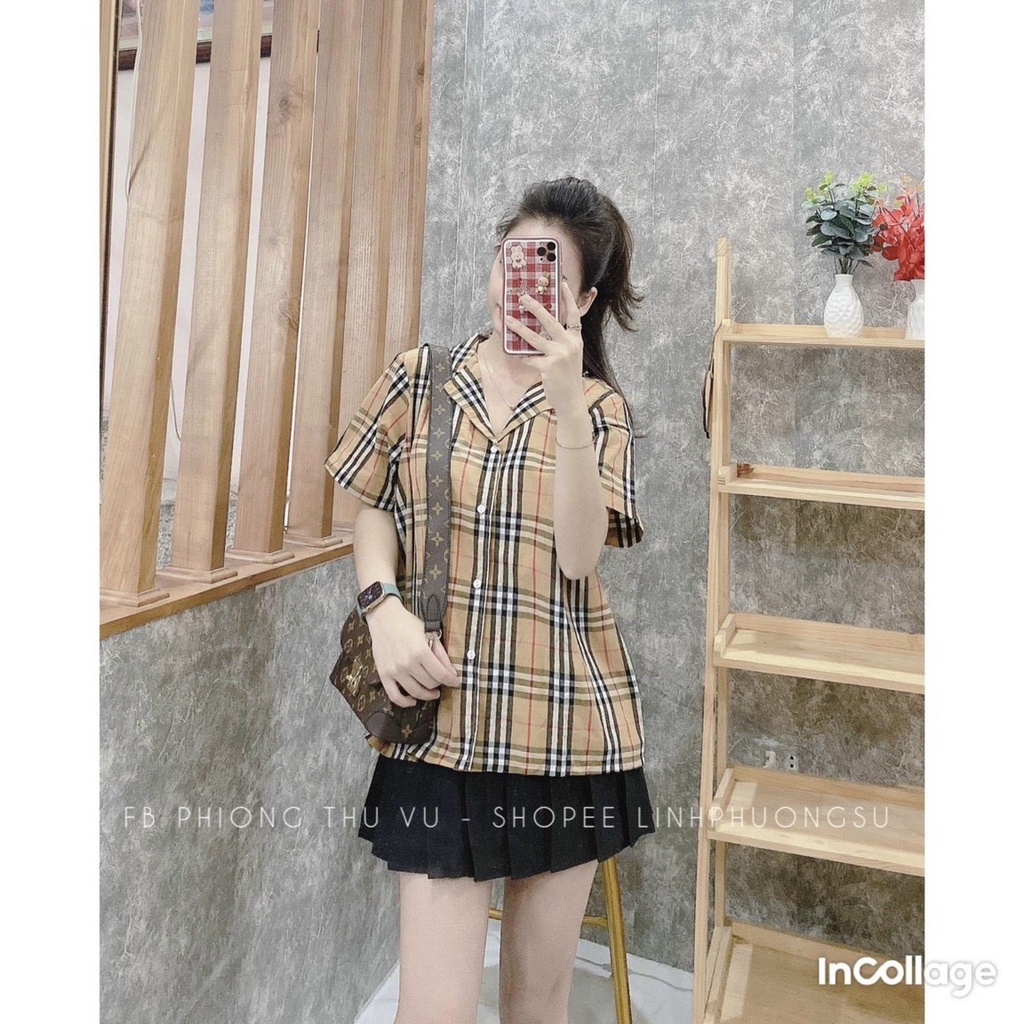 Sơ Mi Nữ Kẻ Chất Thô Không Nhăn Nhàu Mặc Đi Chơi Đi Làm Đều Đẹp