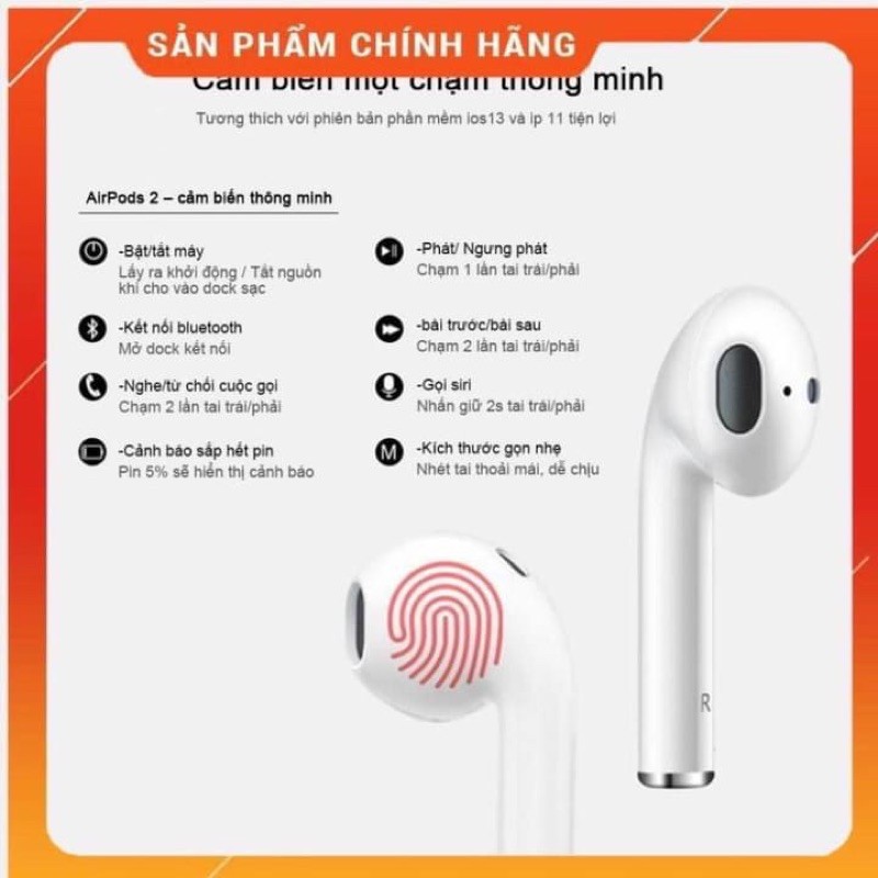 tai nghe bluetooth airpod gen 2 . Cảm ứng chạm đa điểm,sạc không dây thông minh