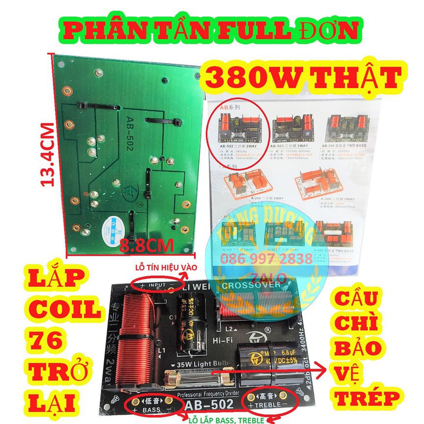 MẠCH PHÂN TẦN 2 LOA AB502 - DÙNG CHO 1 BASS 1 TRÉP