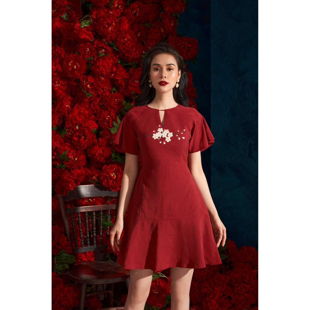 [Mã FAMALLT5 giảm 15% đơn 150k] OLV - Đầm kiểu Cherry Blossom in Red Embro