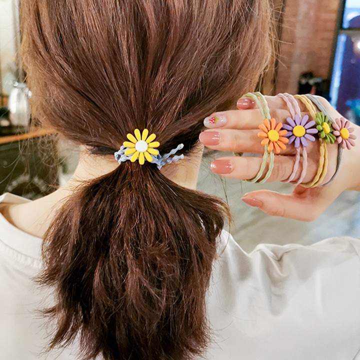 Dây buộc tóc thiết kế hoa cúc nhụy thun co giãn xinh xắn cho nữ SY3