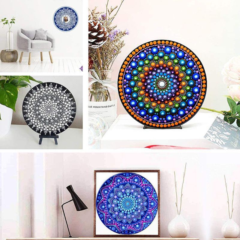 Bộ 8 Giấy Các Tông Màu Đen Hình Tròn Họa Tiết Mandala Dùng Vẽ Tranh DIY