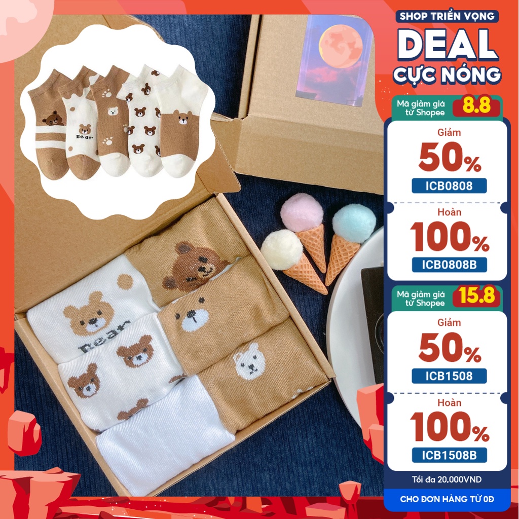 Set 6 Đôi Tất Vớ Ngắn Nữ Họa Tiết Hoạt Hình Phong Cách Hàn Quốc Dễ Thương [[WAZZI.SHOP]