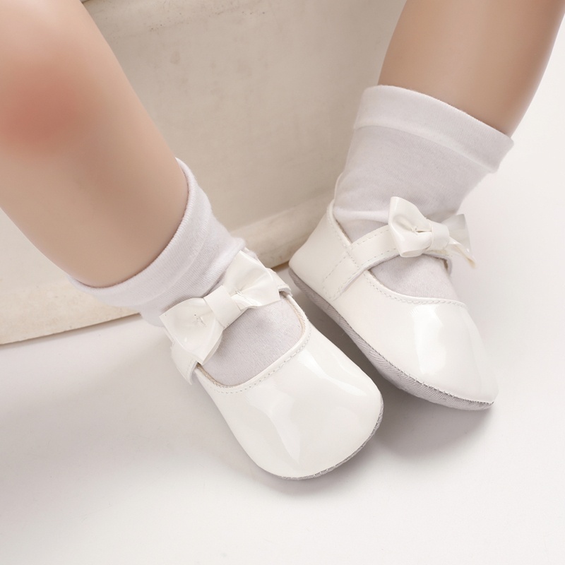 Giày Công Chúa Thắt Nơ Màu Trắng / Đen / Hồng Dành Cho Bé Gái 1 Tuổi