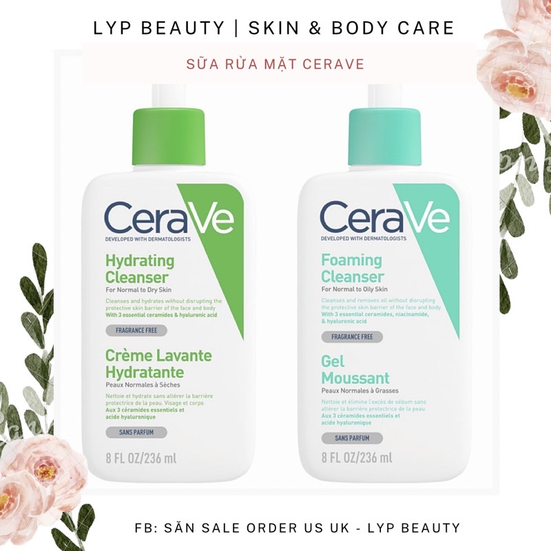 Sữa rửa mặt CeraVe cho da dầu mụn, da khô, nhạy cảm hàng Nội địa (mới)