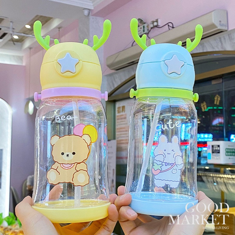 Bình Nước Có Ống Hút Hình Sừng Hươu Dễ Thương Sáng Tạo Cho Bé