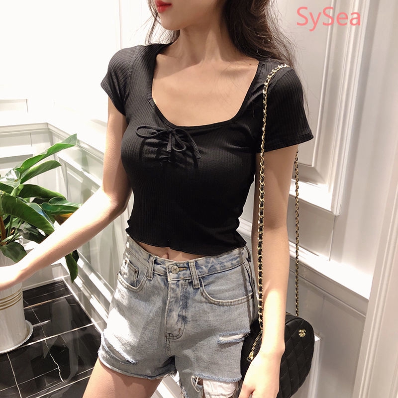 Áo Croptop Ngắn Tay Ôm Dáng Thời Trang Mùa Hè Cho Nữ