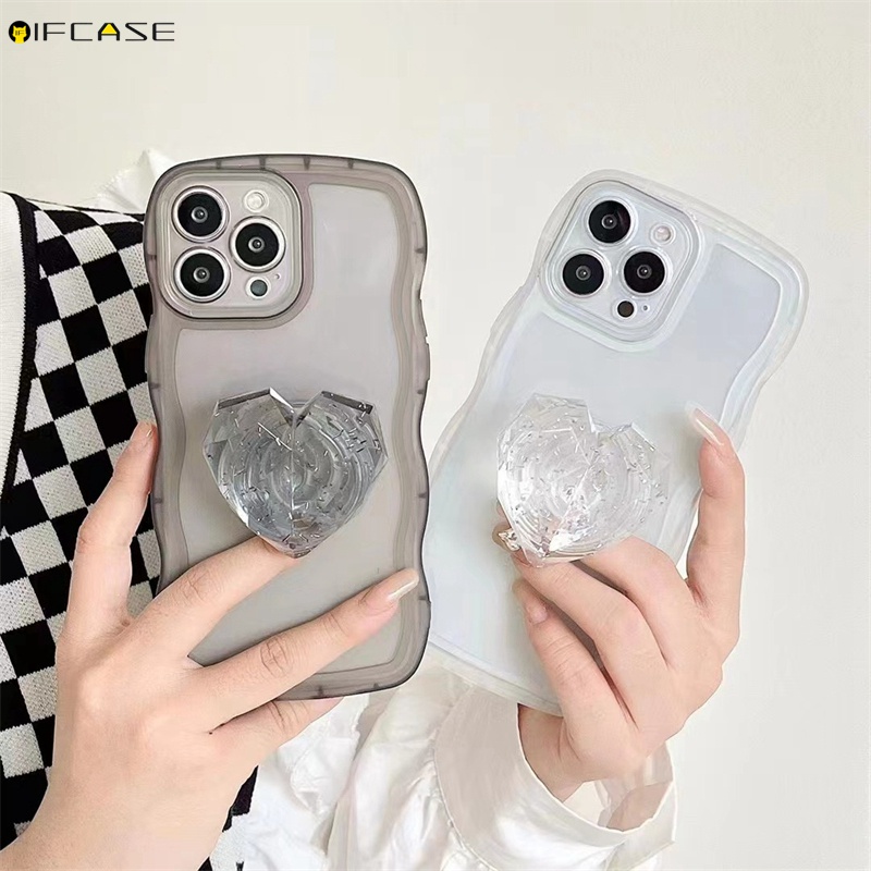 Ốp Điện Thoại Dẻo Trong Suốt Họa Tiết Trái Tim Kèm Giá Đỡ Cho iPhone 13 12 Pro Max