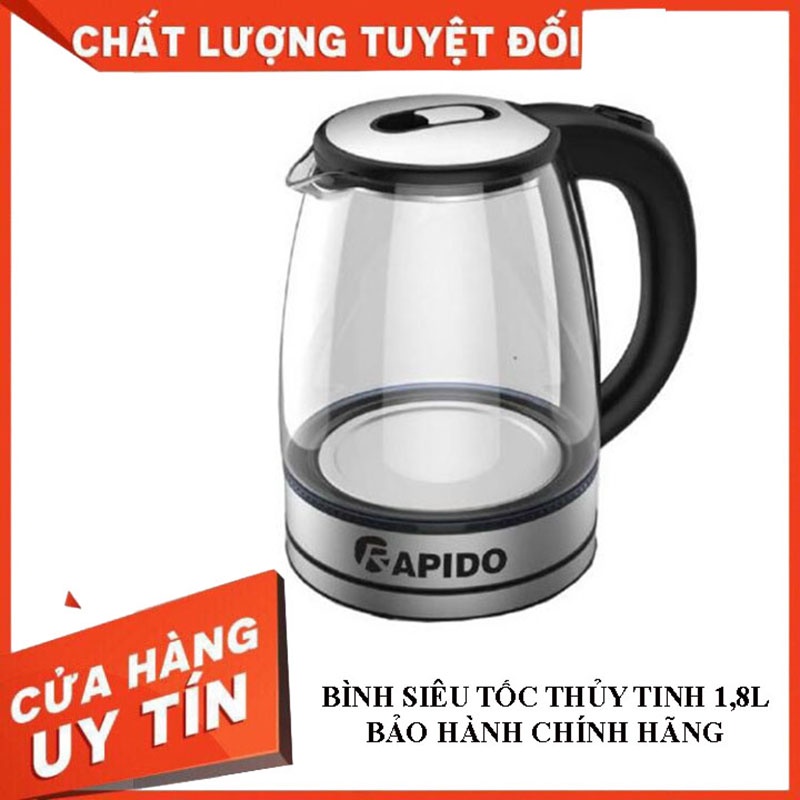 Ấm điện đun nước lock&amp;lock bằng thủy tinh 1.8 l 1850w, Ấm nước, Bình đun siêu tốc giá rẻ, Bình Đun Siêu Tốc Rapido RK181