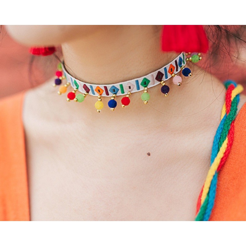 Vòng cổ choker thổ cẩm bohemian xinh xắn phong cách bohochic cô gái du lịch chỉ màu phụ kiện