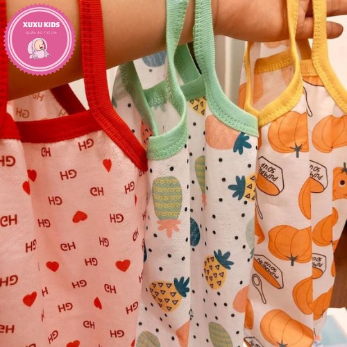 Quần áo trẻ em, Set bộ 2 dây mùa hè Xu Xu Kids cho bé gái chất cotton có lỗ thông hơi siêu mát size từ 6 đến 18kg