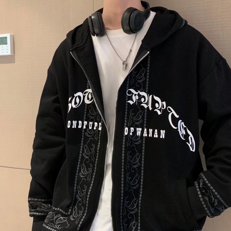 Áo khoác Cardigan có mũ trùm phối khóa kéo thiết kế mới thời trang mùa thu theo phong cách Retro