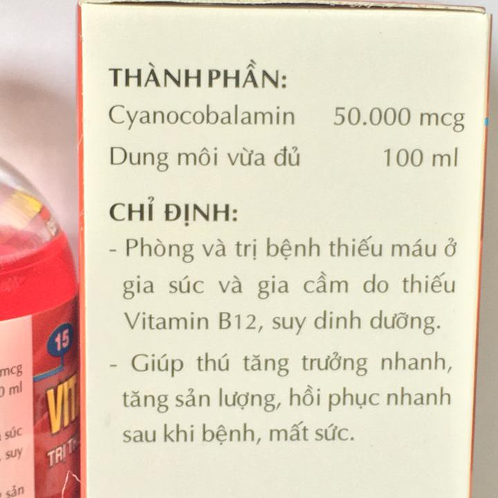 Vitamin B12 trị bệnh thiếu máu cho động vật, giải độc cho cây chai 100ml