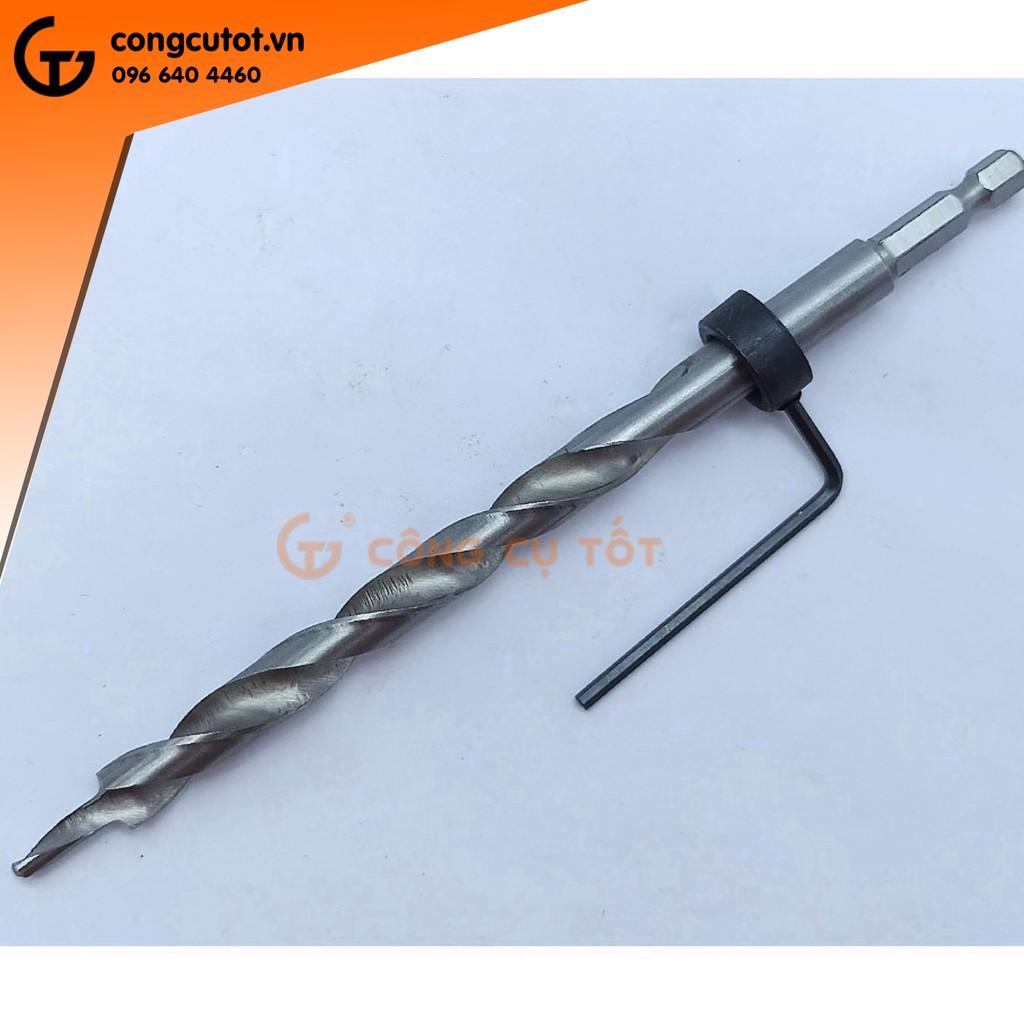 Mũi khoan xiên 2 tầng trụ xoắn trắng 4.2-9.5mm chuôi lục dài 180mm