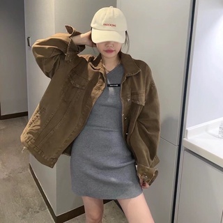 Freeship- áo khoác bò màu nâu rêu unisex