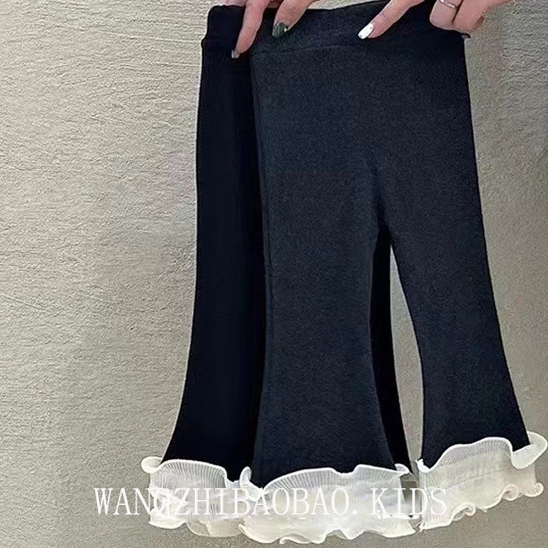 Quần Dài Eo Co Giãn Phối Diềm Xếp Nếp Dễ Thương Dành Cho Bé Gái