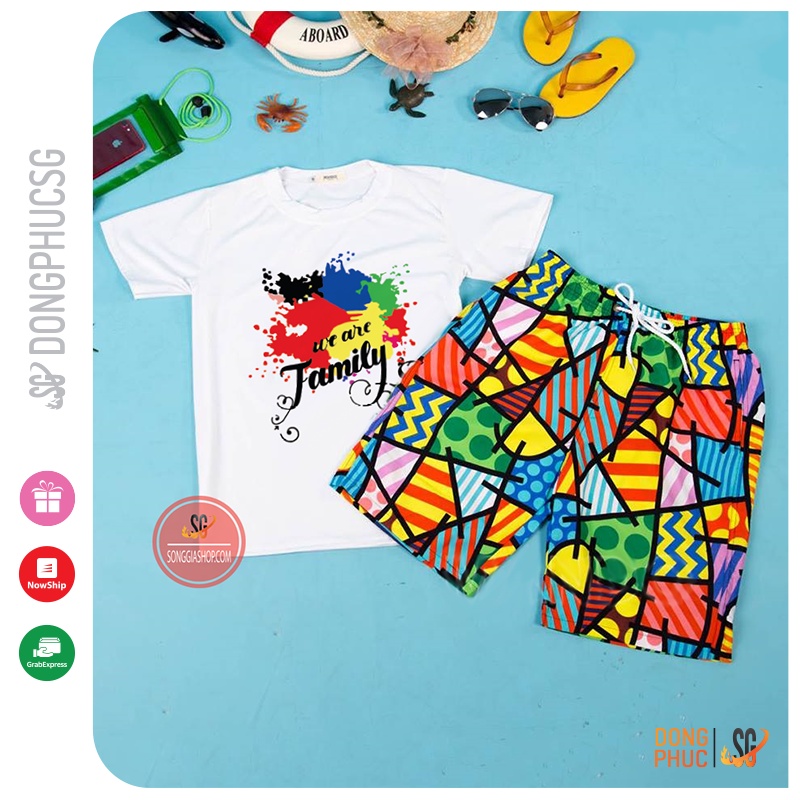 Đồ đi biển nguyên set áo và quần nổi bật cho gia đình hội nhóm nam nữ team building mẫu DDB80 DONGPHUCSG