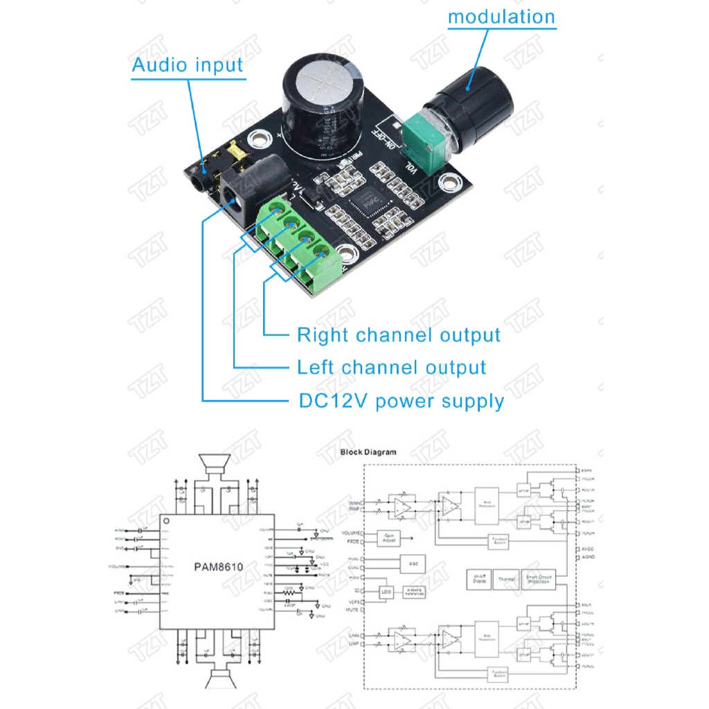 Bảng Mạch Khuếch Đại Âm Thanh Kỹ Thuật Số Kép 12v 2x15w Pam8610 Class D