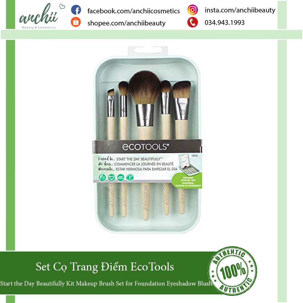 Cọ Trang Điểm Ecotools Start the Day Beautifully Kit Makeup Brush Set for Foundation Eyeshadow Blush