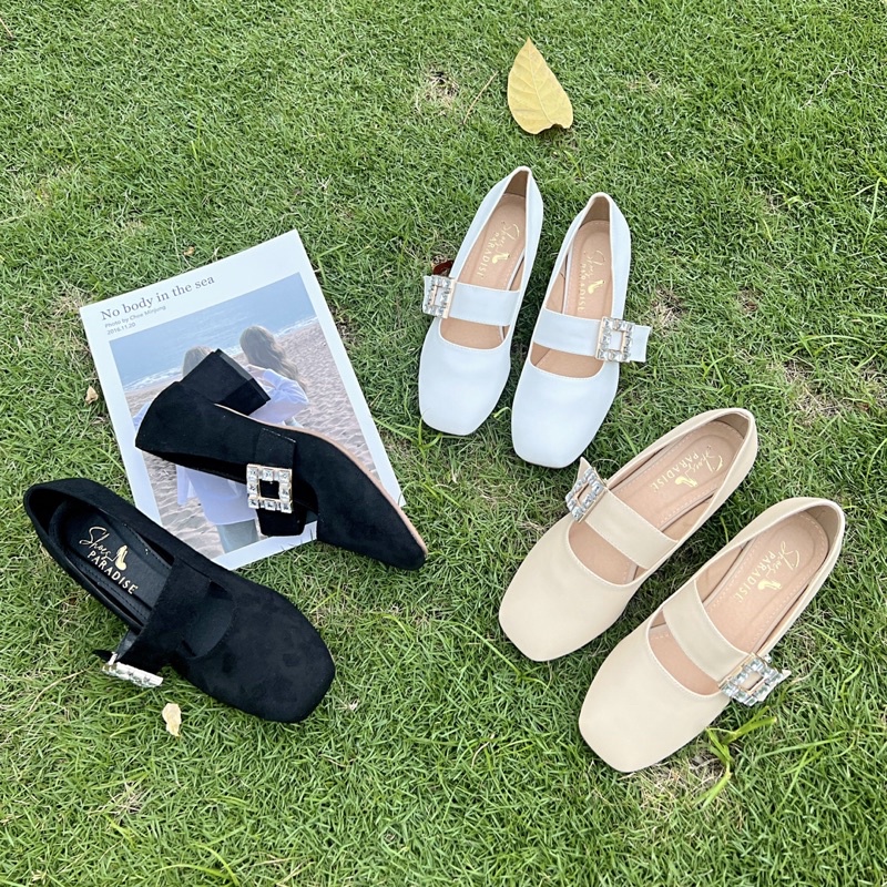 Giày cao gót bít mũi khoá đá mũi vuông đế vuông cao gót 4f thời trang Shoes Paradise L058