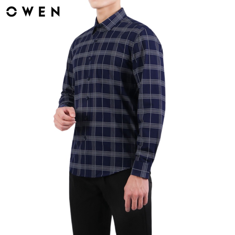 Áo sơ mi dài tay Nam Owen  Bamboo Regular Fit màu Navy ghi - AR23381D