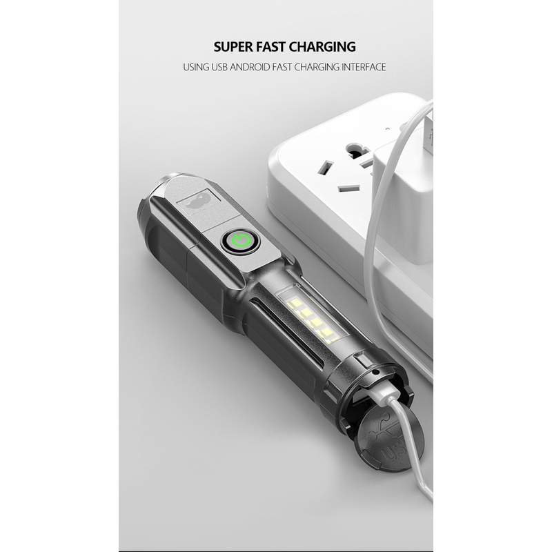 Đèn Pin Kính Phóng To Sáng Đèn Pin Sạc Usb Di Động Nhỏ Đèn Tầm Xa Lũ Chiếu Sáng Ngoài Trời Đèn