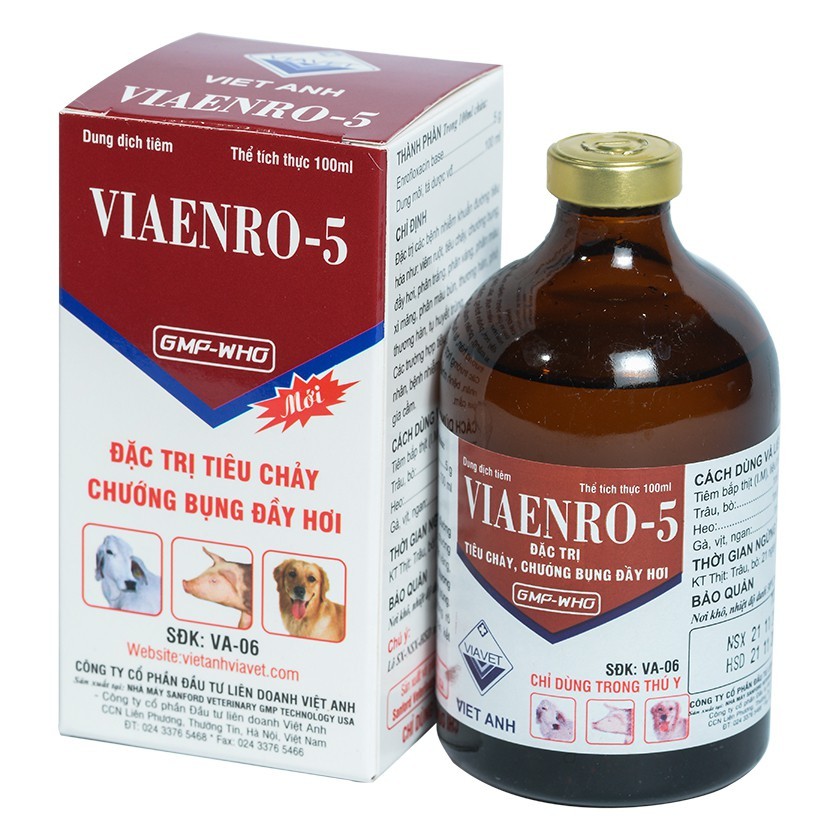 Viaenro-5 100ml chướng bụng, đầy hơi, tiêu chảy trên vật nuôi (100ml)