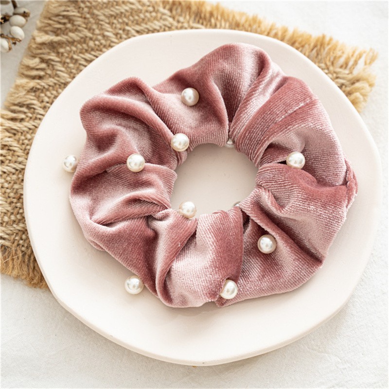 Dây Buộc Tóc Vải Flannel Cỡ Lớn Đính Ngọc Trai Thời Trang Mùa Đông Cho Nữ
