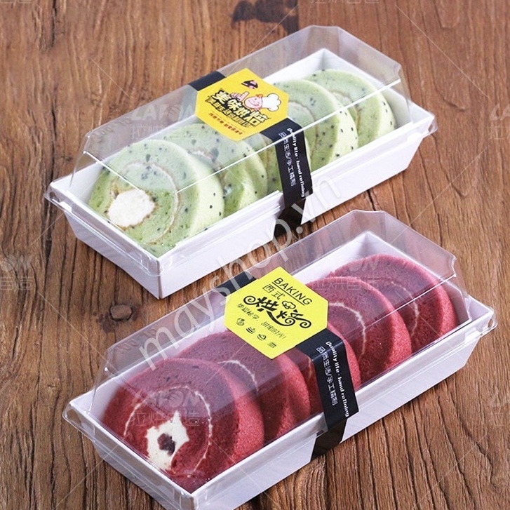 50 Khay giấy chữ nhật trắng đựng bánh E1985 - hộp giấy trắng đựng thức nắp trong