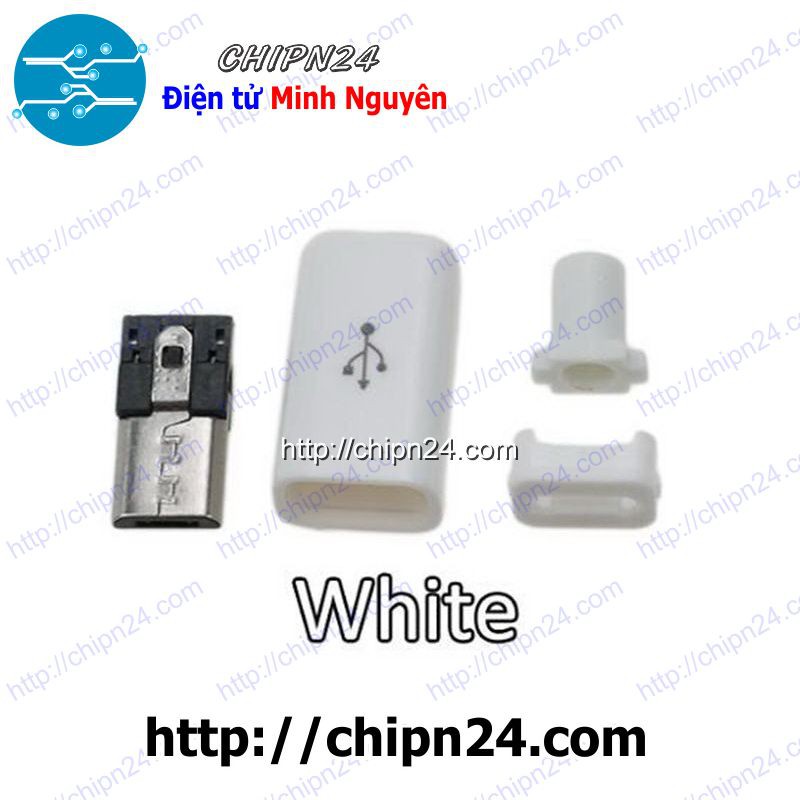 [4 CÁI] Đầu+Vỏ nhựa Micro USB V3 TRẮNG