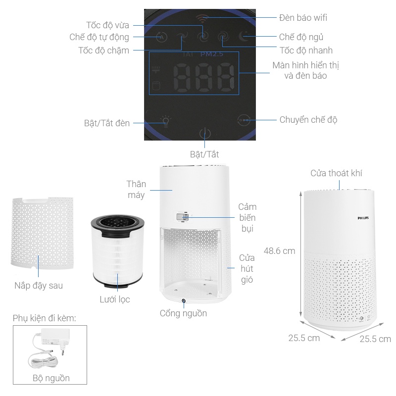 [Bảo hành 24 tháng] Máy lọc không khí Philips chính hãng AC1215 - AC1715