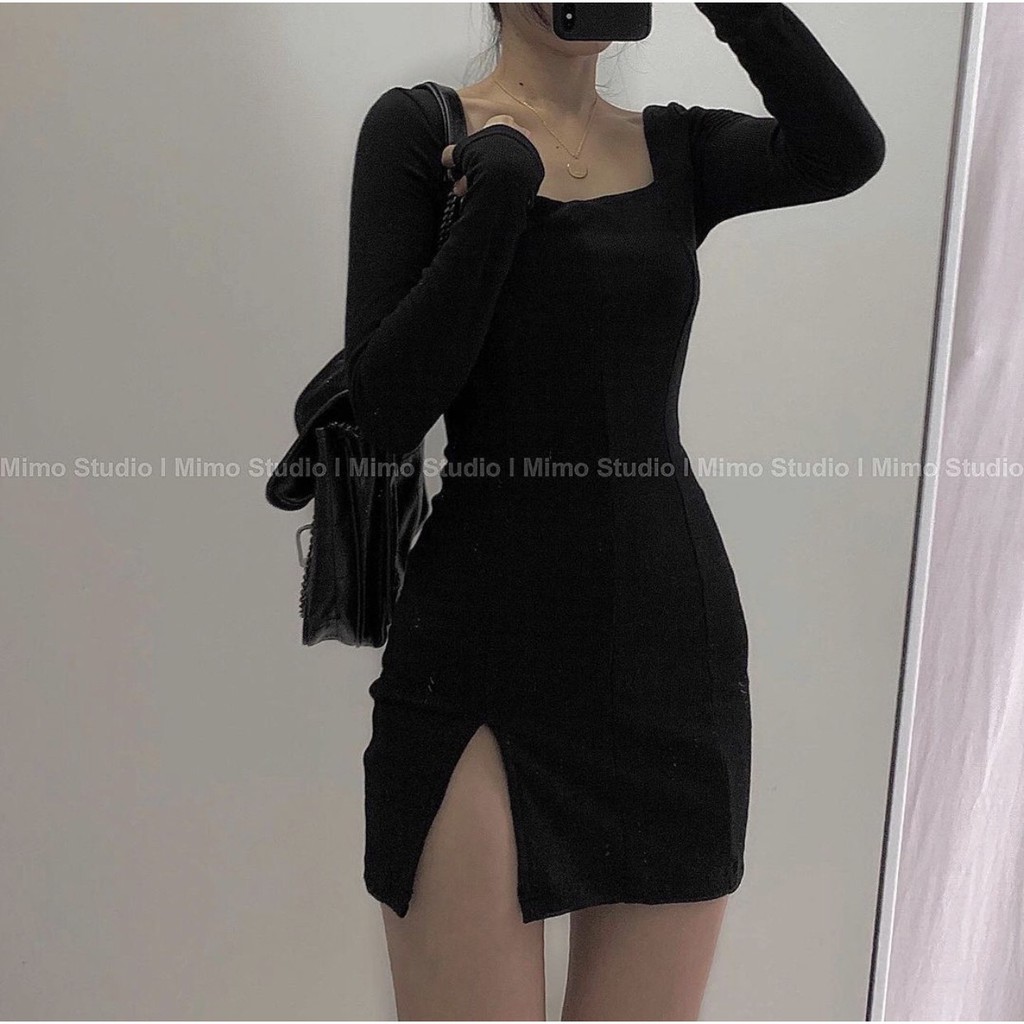 [ORDER]-Đầm body cổ vuông tay dài xẻ đùi | BigBuy360 - bigbuy360.vn