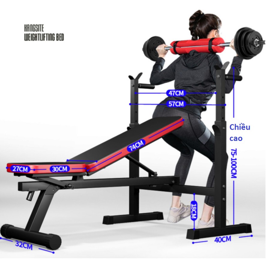 Ghế tập tạ kết hợp giá đỡ tạ TK-002 (chưa bao gồm bánh tạ và đòn tạ)  - Tunglamfitness