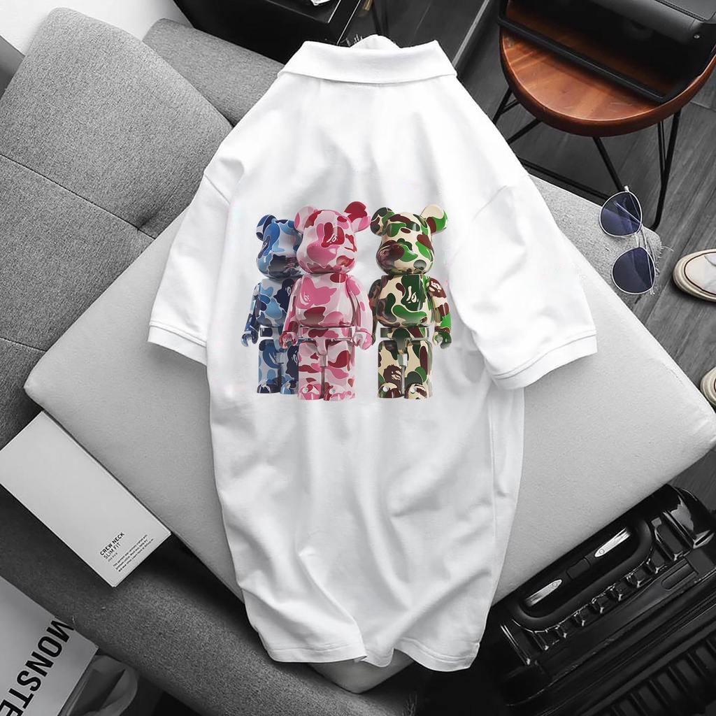 Áo POLO BEARBRICK, Áo có cổ trắng đen, cổ trụ Unisex nam nữ, chất Thun Cá Sấu Poly Thái. KKIM SHOP