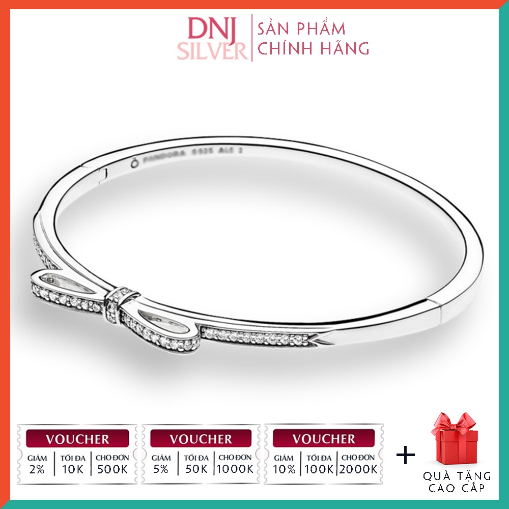 Vòng tay bạc 925 cao cấp - Mẫu vòng Sparkling Bow Bangle, mẫu vòng kiềng cứng, nơ đính đá cao cấp