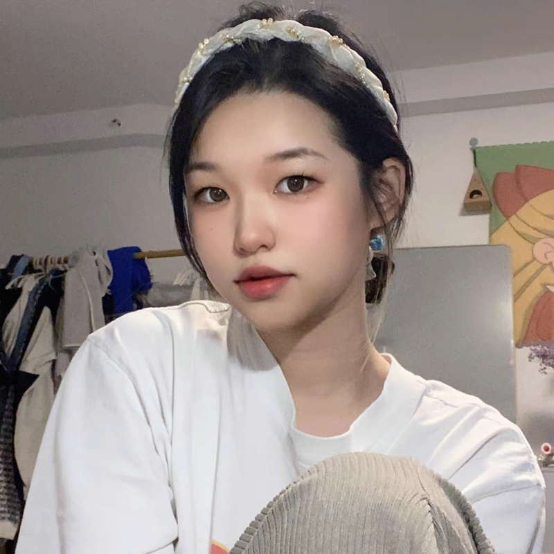 Bờm tóc vải đính dây hạt ngọc bánh bèo tiểu thư