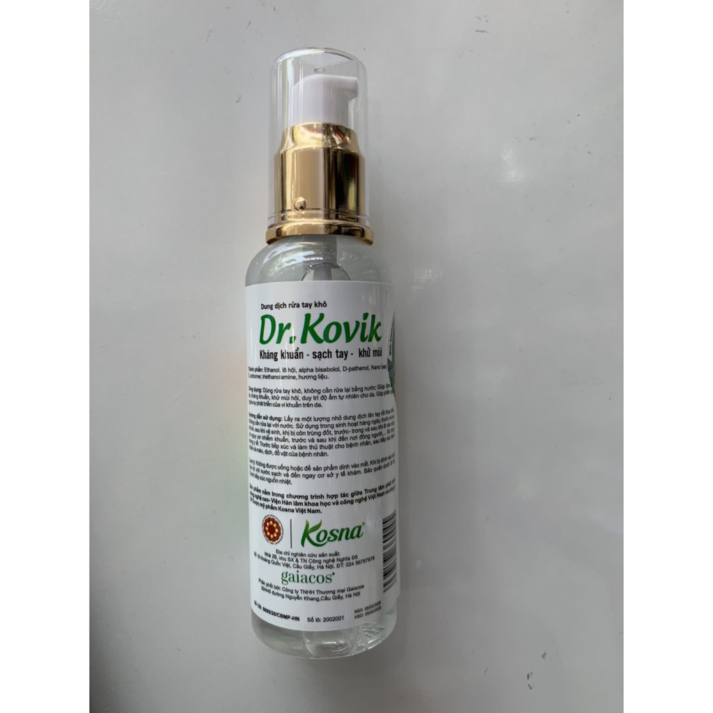 Dung dịch rửa tay khô Dr.Kovik kháng khuẩn sạch tay khử mùi 100ml | WebRaoVat - webraovat.net.vn