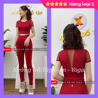 Hàng thiết kế độc lạ - Cam kết ảnh và video thật 100% - SET ĐỒ TẬP - Yoga, Gym, Aerobic - Lông công cộc tay lưới