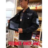 Áo khoác jean đen nam thuê tay chữ trắng chất vải DENIM  - màu đen [FREE SHIP]